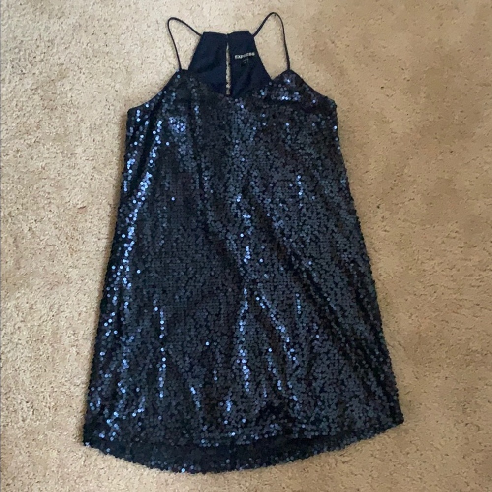 Navy Blue Sequin Racer back dress